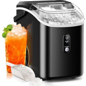 Nugget Ice Makers Countertop with Soft Chewable Pellet Ice, 7 Mins Ice Making, 35.5Lbs/24Hrs, Pebble Ice Maker Machine with Self-Cleaning/Ice Basket/Ice Scoop for Home/Office/Bar, Black