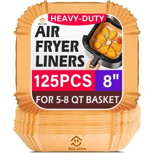 Air Fryer Liners Disposable, 125Pcs Parchment Paper, 8 Inch Non-stick Air Fryer Paper Liners, Unbleached Square Airfryer Liners for 5-8QT Air Fryer, Baking, Roasting Microwave