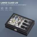 AUTOARK Leather 12 Watch Box Jewelry Case and 4 Piece Sunglass Eyeglasses Organizer,Mens Women Storage Holder Boxes,Large Glass Top,Black,MKAW044 (16 Slot)