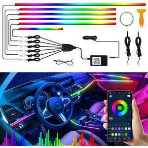 Interior Car LED Strip Lights, Acrylic LED Lights for Car with Wireless APP Dynamic Dreamcolor Chasing 6 in 1 Ambient Lighting Kits, 175 inches 593 LED Sound Active Function Neon Lights