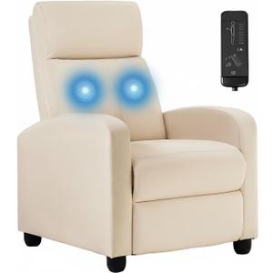 BestMassage | Recliner Chair | with 2 Point Massage Function | Textile Beige | with Lumbar Support, Adjustable Push Back, Footrest & Padded Seat | Easy Assembly | for Living Room, Home Theatre