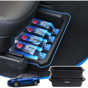 Under Seat Storage Box Organizer for Tesla Model Y (1 pack), Upgraded ABS + TPE Double Layer Hidden Storage Box, Washable Underseat Storage Organizer fit Tesla Model Y Accessories 2021-2024