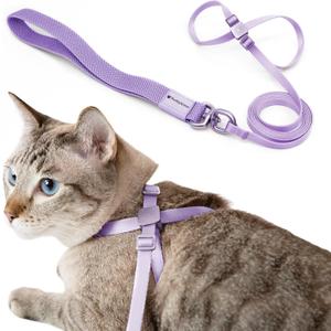 Cat Harness and Leash 2-in-1, Escape Proof Anti-Chocking Harness Adjustable Lighweight Leash Walking Outoor Training for Kitten Small Large Cats Puppy, US IDA Bronze Award (Monet Purple)