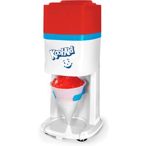 Kool-Aid Shave Ice and Snow Cone Machine, Multi-Use Ice Shaver for Frozen Treats, Slushies, Snow Cones, and More  Reusable Cup and Ice Mold, Stainless Steel Blades  Red and White