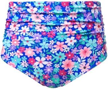 Tempt Me Women High Waisted Bikini Bottom Retro Ruched Swim Bottom Shirred Tankinis Brief, Size Larg