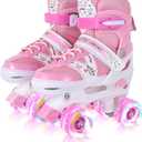 Adjustable Roller Skates for Girls & Kids, 4 Sizes, All Wheels Light Up, Beginner-Friendly,  Pink, Small-Little Kid(J11-1.5)