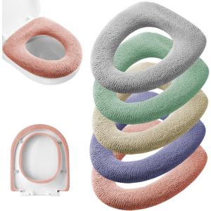 Legigo 5 Pack Thicker Bathroom Toilet Seat Cover Pads- Soft Warmer Toilet Seat Cushion Cover Stretchable Washable Fiber Cloth, Easy Installation Comfortable Toilet Lid Seat Cover(Knit Elongated Light) (Knit Bright Color)