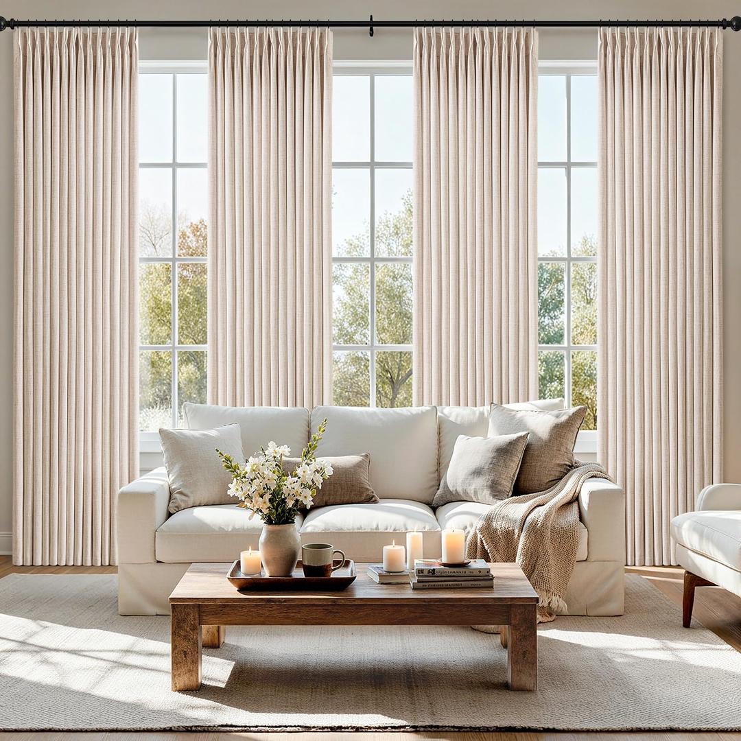 MIULEE Pinch Pleated Thick Linen Curtains 90 Inch Long 4 Panels Set Back Tab Memory Trained Pinch Pleat Semi Sheer Light Filtering Privacy Curtains Let Light in Window Drapes for Living Room Bedroom