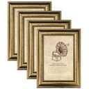 TKYGU 4x6 Picture Frame with Real Glass, 4 set Ornate Vintage Picture Frames for Wall or Tabletop Display, Gold 4 x 6 Frame for Wall home best gift