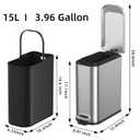 Bathroom Trash Can with Soft Close Lid, 15L/ 4 GallonRectangular Trash Can with Removable Wastebasket, Step Pedal, Slim Wastebasket for Bedroom, Home Office,Silver
