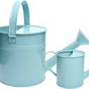 Small Metal Watering Can Set, Pink, 1.2L and 0.23L Garden Cans with Long Spout, Indoor Outdoor Plant Care (Green Blue)