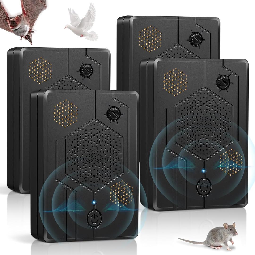 2026 Ultrasonic Bird Repellent Devices Woodpecker Repellent Outdoor for Attic Pigeon Deterrent Goose Repellent Rechargeable Bats Repellent Indoor to Keep Birds Away from Porch Balconies 4 Pack