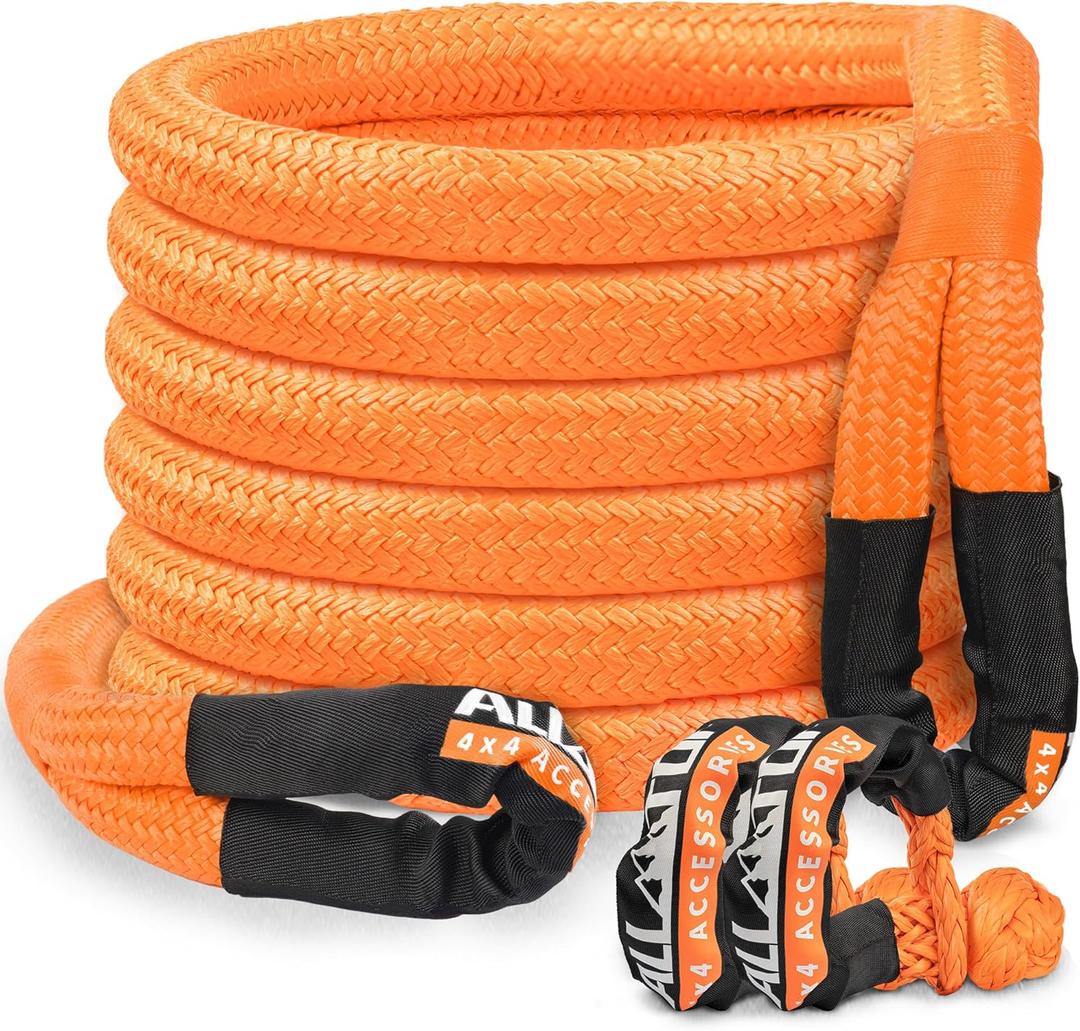 ALL-TOP Kinetic Recovery Rope Kit w/ 2 Soft Shackles, 83000Lbs, 1.5in x 30ft, Heavy Duty 30+% Elasticity, 27600Lbs Work Load Limit for 4x4 Offroad Vehicle