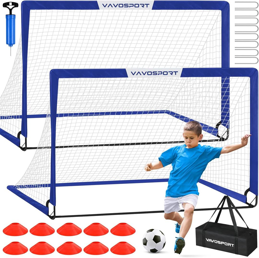 VAVOSPORT Soccer Goal, 2 of 6'x4' Kids Soccer Goals for Backyard Set, Portable Pop Up Soccer Net, Practice Soccer Training Equipment with Ball, Cones for Toddler,Youth Sports Outdoor Games Yard Play