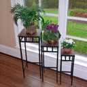 Zhongma Set of 3 Metal Plant Stand with Slate Top Square Flower Shelf without Installation Required