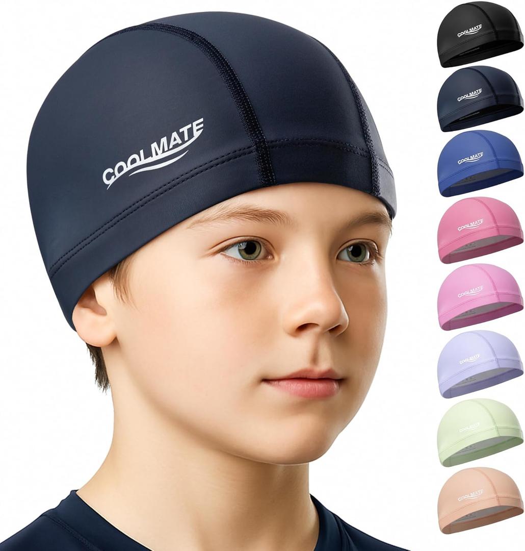 COOLMATE Fabric Swim Cap for Women, Men & Kids  Silicone Water Resistant Layer, Lightweight Cloth Cap for Pool & Lap Swimming  Non-Slip Comfortable Fit, Gift for Swimmers (1 Pack) (X-Small, A-03d. Legend Ink - XS)