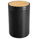 mDesign Plastic Round Trash Can Small Wastebasket - Garbage Bin Container with Swing-Close Lid - Bathroom Garbage Basket - Holds Waste, Recycling - 1.3 Gallon - Basa Collection - Black/ Natural