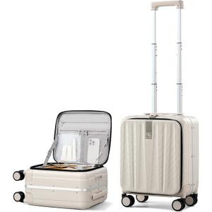 Hanke 16 Inch Underseat Carry On Luggage with Wheels,Small Hard Shell Suitcases for Weekender,Top Opening Lightweight Travel Luggage Suitcase for Womem Men,Ivory White.
