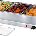 OVENTE Electric Buffet Server and Food Warmer, Three 1.5 Quart Chafing Dish Set with Stainless Steel Warming Tray Perfect for Holidays and Dinners, Silver FW173S