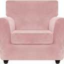 ZNSAYOTX Luxury Velvet Chair Slipcovers with Arm 2 Piece Stretch Chair Covers for Living Room Thick Soft Armchair Slipcover Anti Slip Pet Friendly Furniture Protector (Rose), 30"-47"(1 Cushion)