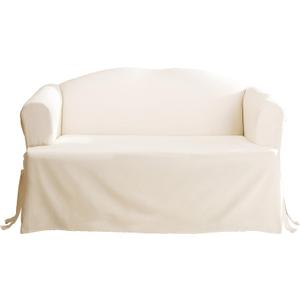 SureFit Cotton Duck One Piece Straight Skirt Slipcover, 100% Cotton, Relaxed Fit, Machine Washable, Sofa Cover, T-Cushion, Natural Color/Perfect for Protecting Your Favorite Furniture