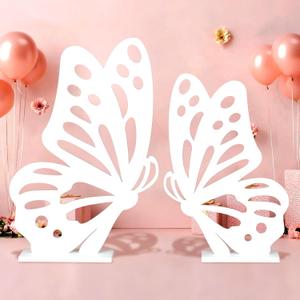 2 Pieces Large Size Wooden Butterfly Decoration Giant Butterflies Decorations White Flowers Large Wooden Photograph DIY Art Craft for Room Decor Wedding Party (White Butterfly)