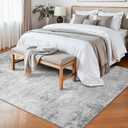 6x9 Washable Living Room Rug: Non Slip Stain Resistant Low Pile Area Rugs for Dining Room Bedroom - Neutral Abstract Soft Thin Indoor Throw Carpet for Pet Owners Newlyweds (6x9 Grey)
