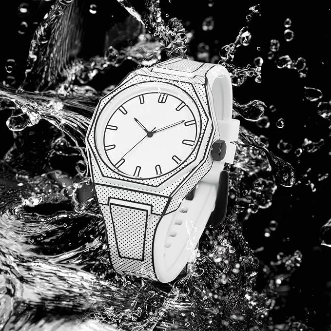 BARAMON Watches for Men Fashion Sketch Anime Series Quartz Analog Watch Stylish Creative Minimalist Casual Men's Wristwatch Waterproof Sport Silicone Band