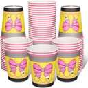 100 Pcs Back to School Paper Cups Pink Bow Pencil Disposable Cups 9 oz Cartoon Party Drinkware for Hot Cold Drinks Birthday Graduation First Day of School Table Supplies