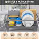 Urackify Dish Drying Rack for Kitchen Counter, Sink Dish Rack with Drainboard 12.2" W x 16.5" L, Large Dish Drainer with Cutlery Holder, Home Countertop Plate Dryer Storage Rack, Gray