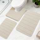 Bathroom Rugs Sets 3 Pieces Thicker Memory Foam Bath Mat with Non Slip Backing, Machine Wash, Dries Quickly, Ultra Soft Beige Bath Carpet with Toilet Rug for Bathroom,Kitchen,Tub