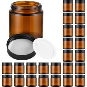 Glass Jars with Lids,Eco-Friendly Cosmetic Containers with Airtight Black Lids & Liners, Multi-Color Options for Cream, Lotion, Body Butter, DIY Skincare Travel Jars (Amber, 4oz, Count of 23)