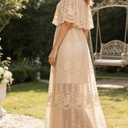 Women's Casual Off Shoulder Lace Maxi Dress Boho White Bridesmaid Wedding Evening Party Dresses (Beige, XXL)
