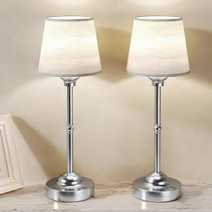 CHLORANTHUS 2 Pack Cordless Table Lamps, 3 Colors Stepless Dimming Fabric Desk Lamp, 6000mAh Rechargeable Battery LED Desk Lamp, Touch Night Light for Bedroom, Dining, Desk, Cafe
