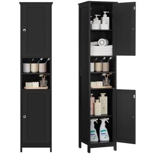 Amazon.com: TEENFON 67" Tall Bathroom Cabinet with Adjustable Shelves and Doors, Narrow Bathroom Storage Cabinet for Small Space, Living Room, Entryway, Kitchen, Black : Home & Kitchen