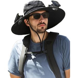 Solar Powered Fan Hat with 2 USB Solar Charging Removable Fans Wide Brim Sun Hat for Outdoor Fishing, Hiking Gardening