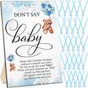 Wesiti 51 Pcs Cool Baby Shower Game Wooden Sign Gift Sets 50 Baby Shower Pacifiers Necklace Acrylic Pacifier for Gender Reveal Party Favor(Bear,Blue)