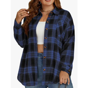 VISLILY Plus-Size-Tops for Women Casual Button Down Flannel Plaid Shirts Long Sleeve Tunics Collared Dressy Blouses XXL