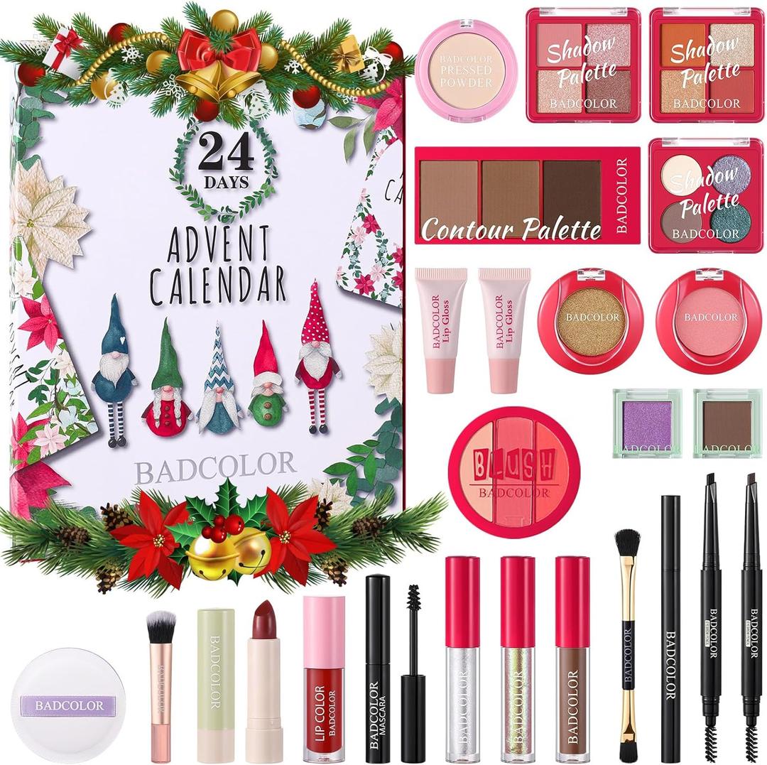 Makeup Advent Calendar 2025, 24 Days Christmas Countdown Calendar Surprise Gift Kit, Xmas Holiday Festival Cosmetic Starter Makeup Set with 24 Beauty Boxes for Women Girls Teens