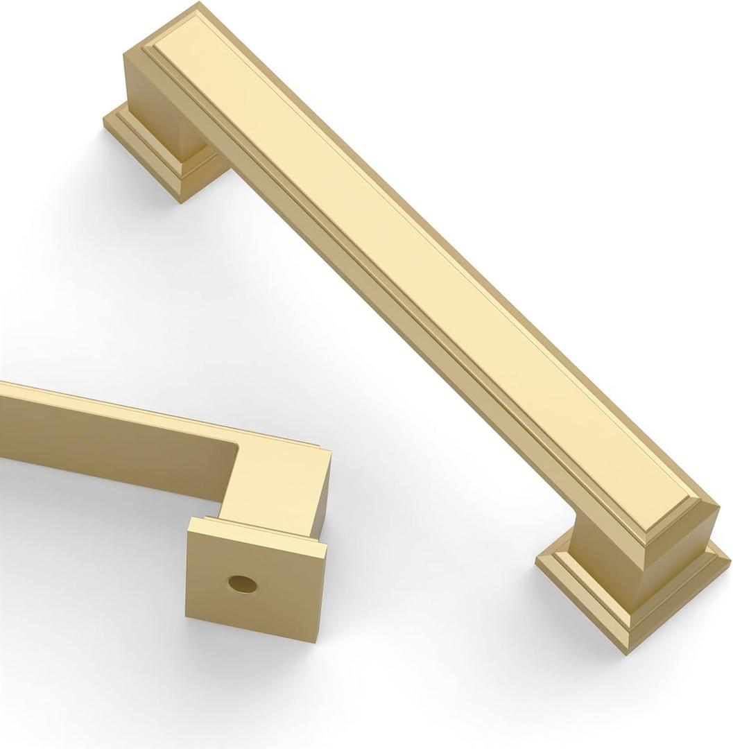 Asidrama 10 Pack 3.75 Inch(96mm) Brushed Gold Kitchen Cabinet Handles Gold Cabinet Pulls Kitchen Cabinet Hardware for Cupboard Drawer Pulls (3.75" Hole Center96mm, Brushed Gold)