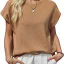 Saodimallsu Womens Cap Sleeve Sweater Top Summer Crew Neck Trendy Going Out Loose Knit Shirt (Black)