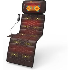Massage-Mat, Detachable Neck Massager, Full Body Vibration Heating, Massage Pad with 10 Vibrating Motors and 9 Speed Settings for Home Office Use, Brown