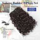 QGZ Curly Clip in Hair Extensions 4PCS Yaki Texture Synthetic Lace Weft Hair Extensions for Women(18inch,Dark Brown)