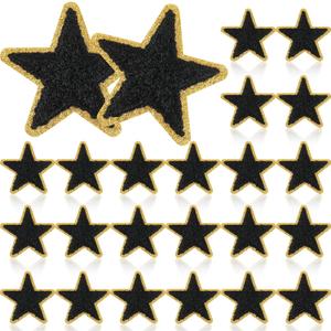 Jexine 32 Pieces Chenille Star Patches Black Self Adhesive Fabric Stickers Small Chenille Iron on Star Patches DIY Sewing Embroidered Appliques for Christmas Thanksgiving Clothes Hats Jeans