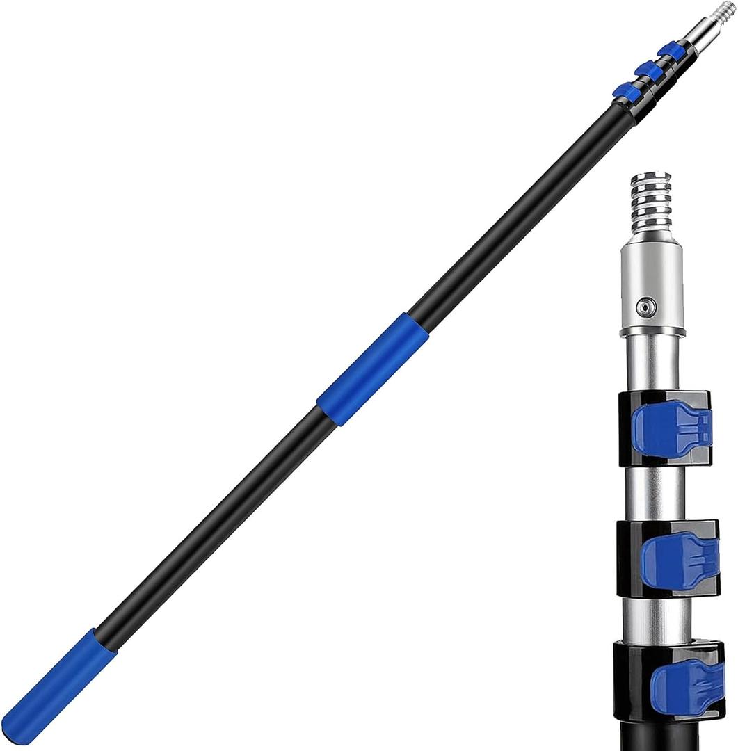 12FT Telescopic Extension Pole | 3-12FT Adjustable Aluminum Paint Roller & Cleaning Pole | Universal Twist-On Metal Tip | Sturdy Multi-Purpose Household Tool for Dusting, Painting & More, 12 Ft Blue