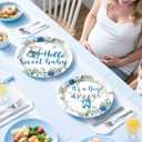 cocomigo 260PCS Baby Boy Baby Shower Decorations All-in-One Set with Baby Boy Balloon Arch, Tableware, Advice Cards, Cake Topper, Balloon Box, Backdrop, Sash, Corsage, Etc. Serves 20