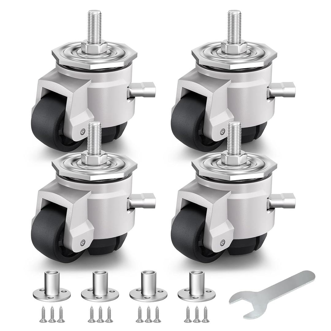 Leveling Casters Set of 4, Heavy Duty Workbench Stem Caster Wheels with T-Nuts, Adjustable Retractable Industrial Castors, for Machine, Equipment Load 2200 Lbs (Stem Size 1/2" and M12)
