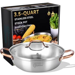 LOLYKITCH 11 Inch Tri-Ply Stainless Steel Saut Pan with Lid,3.5 QT Everyday Pan,Kadhai,Induction Cooking Pan,Dishwasher and Oven Safe.