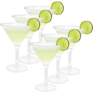 6PCS Plastic Martini Glasses Reusable Plastic Cocktail Glasses 9.5oz Unbreakable Clear Martini Glasses for Home Bar Restaurant Party Supply