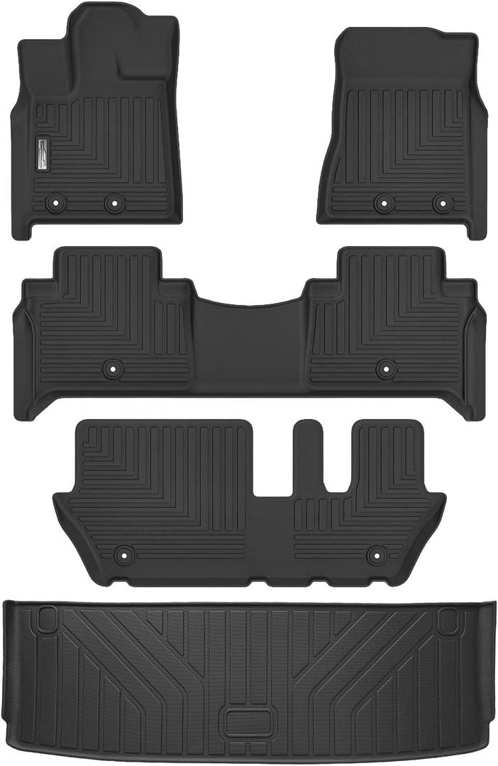 Floor Mats & Cargo Liner for All-New 2025 2026 Nissan Armada 8 Passenger,1st & 2nd & 3rd Row with Trunk mat,TPE All Weather Protection Slush